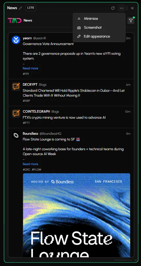 Filter by source: the list of news sources